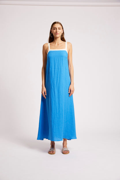 Eb +Ive linen Maris tank maxi dress marine /white