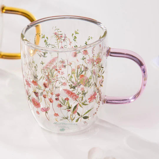 (Ashdene Wildflowers Double Walled Glass Mug Blush