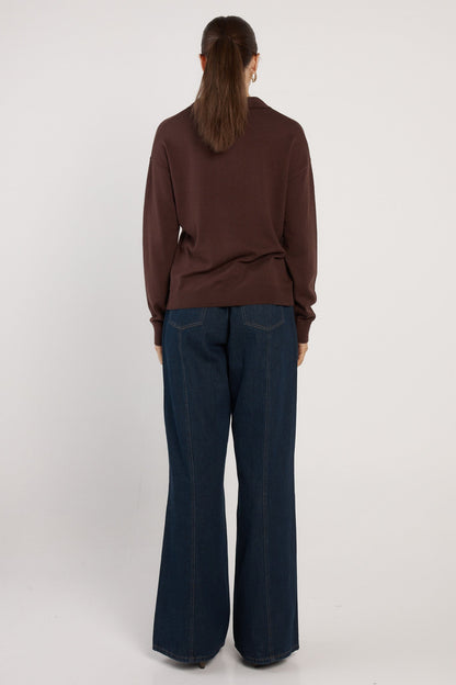 Fate +Becker Soleni polo  knit chocolate brown