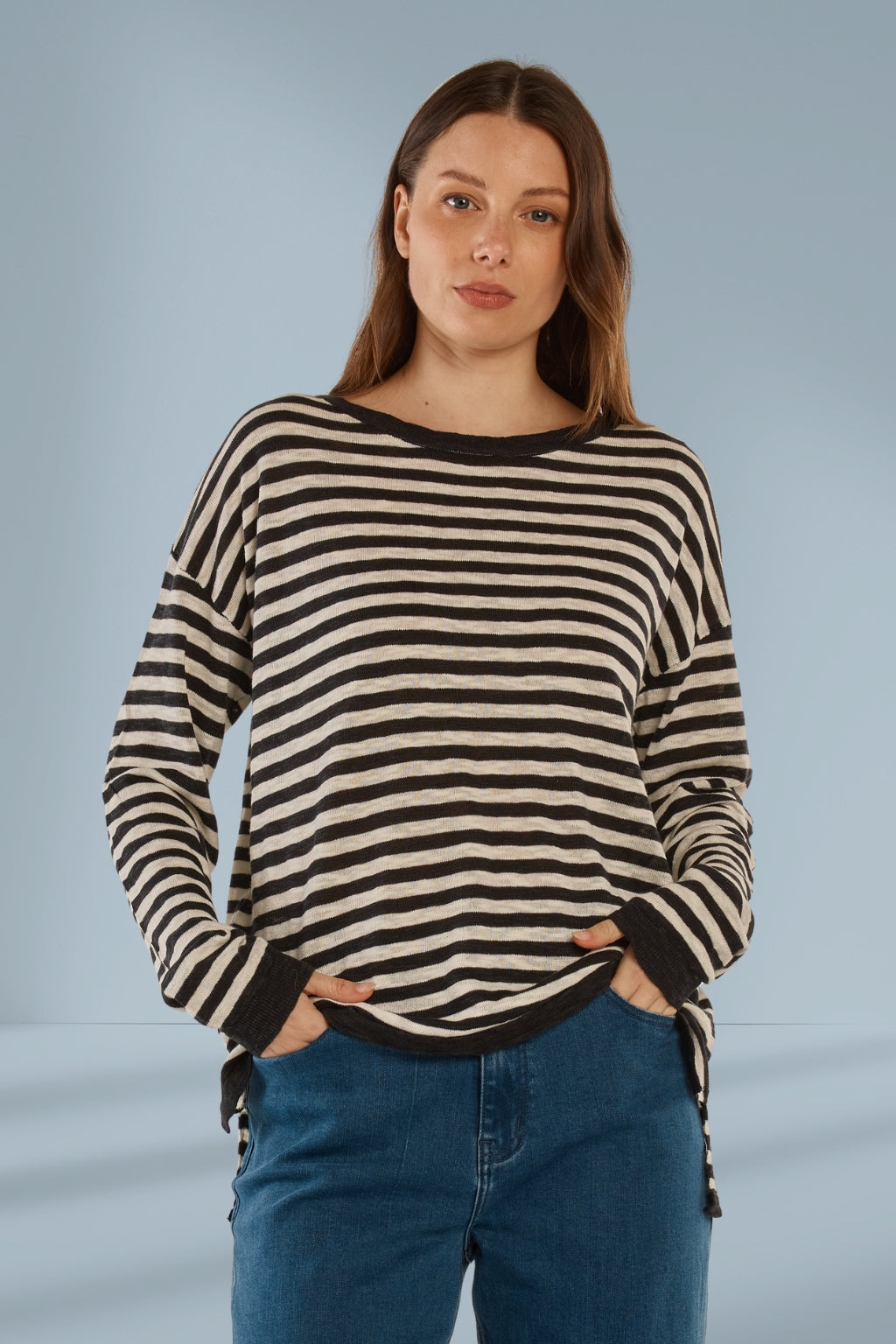 Betty Basics Natasha knit top brown stripe