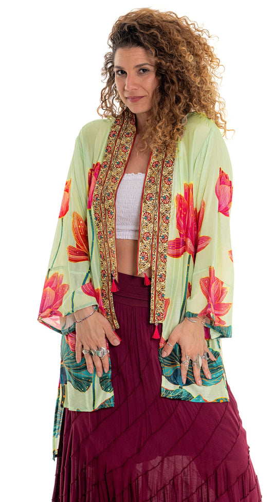 Boho pink lotus Kimono