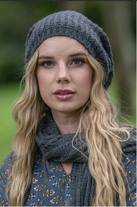 Boho rib beanie one size  charcoal