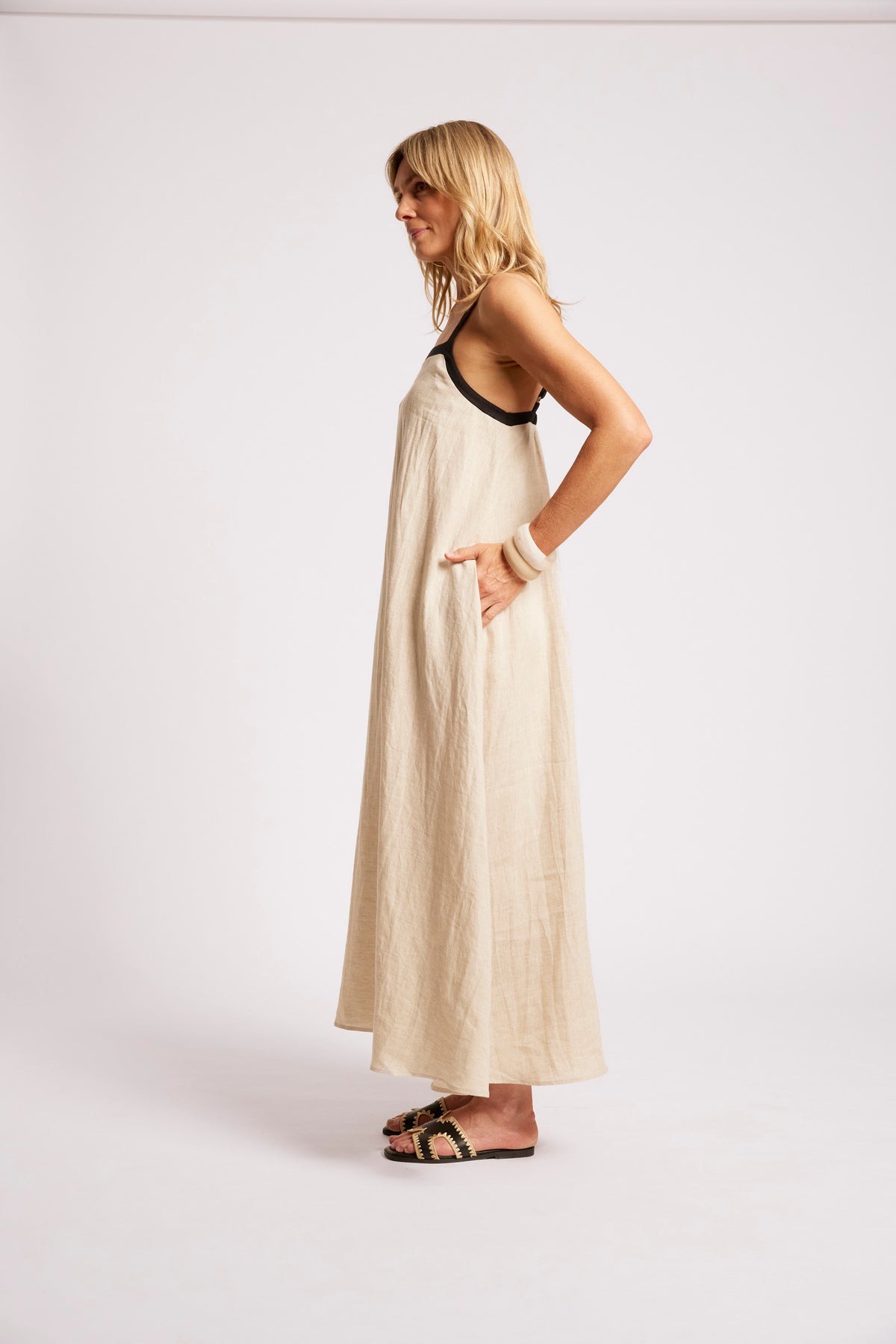 Eb +Ive linen Maris tank maxi dress Tusk /black