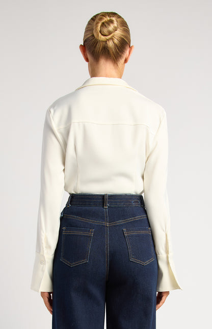 Double button  flare cuff satin shirt