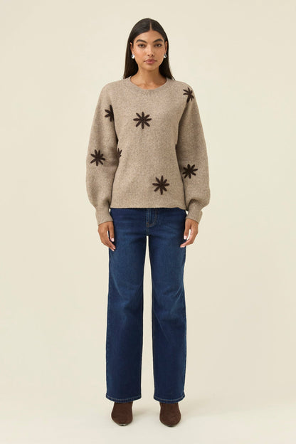 Isle of mine Miru stitched flower jumper Stone