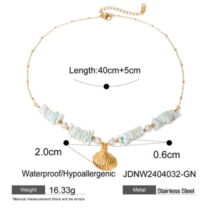 Flying Saucers star shell necklace Aqua