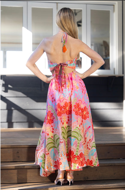 Boho Hibiscus Halter Dress