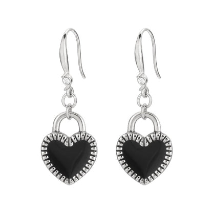 Flying Saucers black /silver  heart earrings