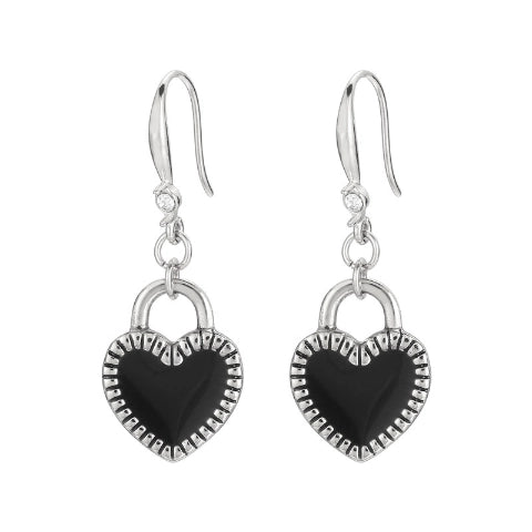 Flying Saucers black /silver  heart earrings