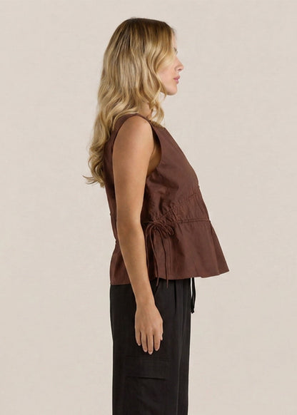 Sass Elon gathered tie top chocolate