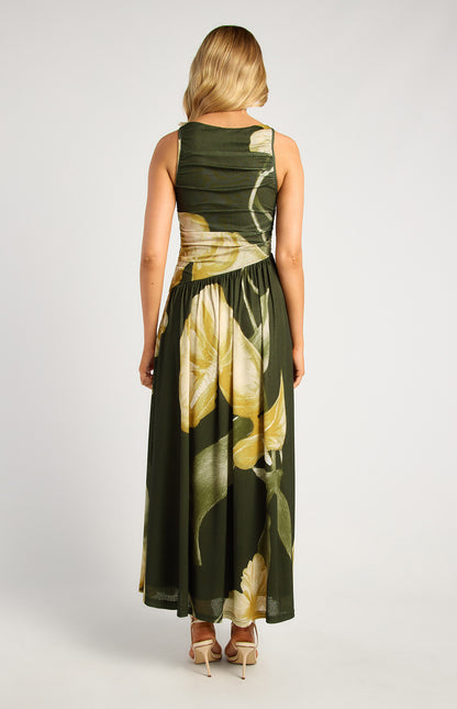 Ruched floral print Jesey dress