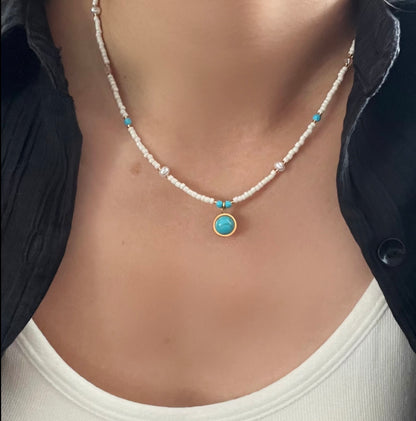 Flying Saucers Bohemian Titanium Steel Natural Stone Beaded Necklace