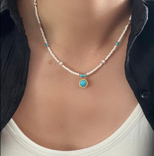 Flying Saucers Bohemian Titanium Steel Natural Stone Beaded Necklace