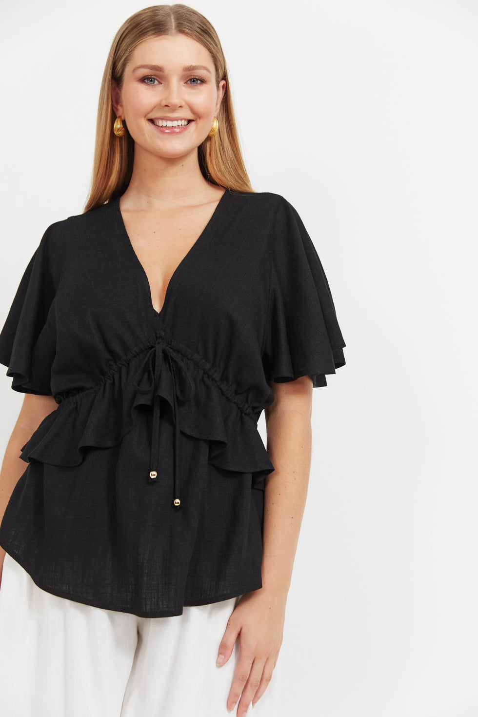 Haven Jardin frill top black