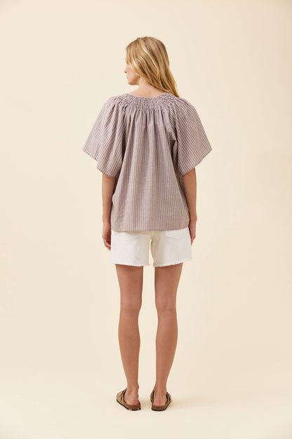 Isle of mine Lyndell shirred top taupe