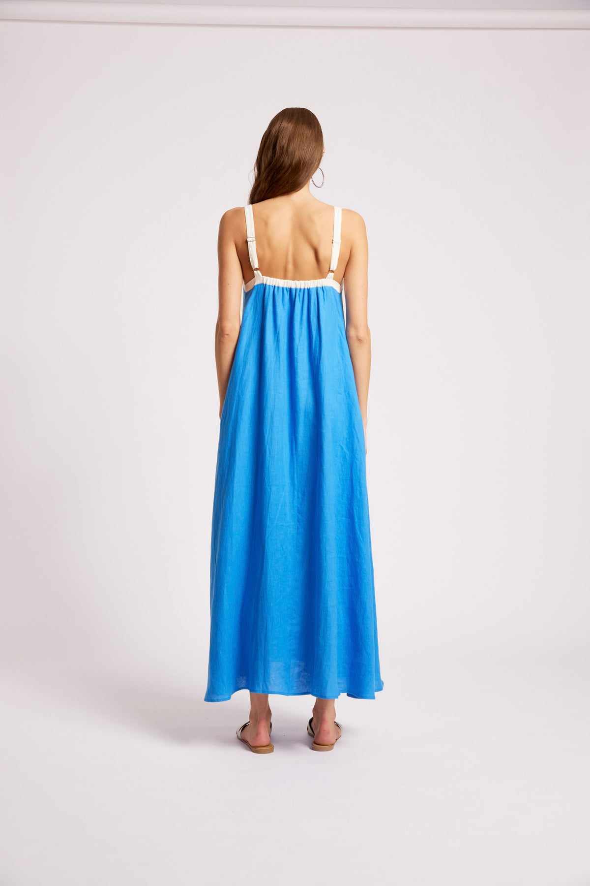 Eb +Ive linen Maris tank maxi dress marine /white