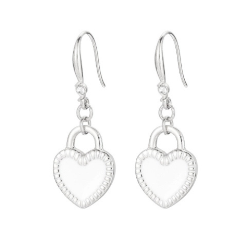 Flying Saucers white/silver  heart earrings