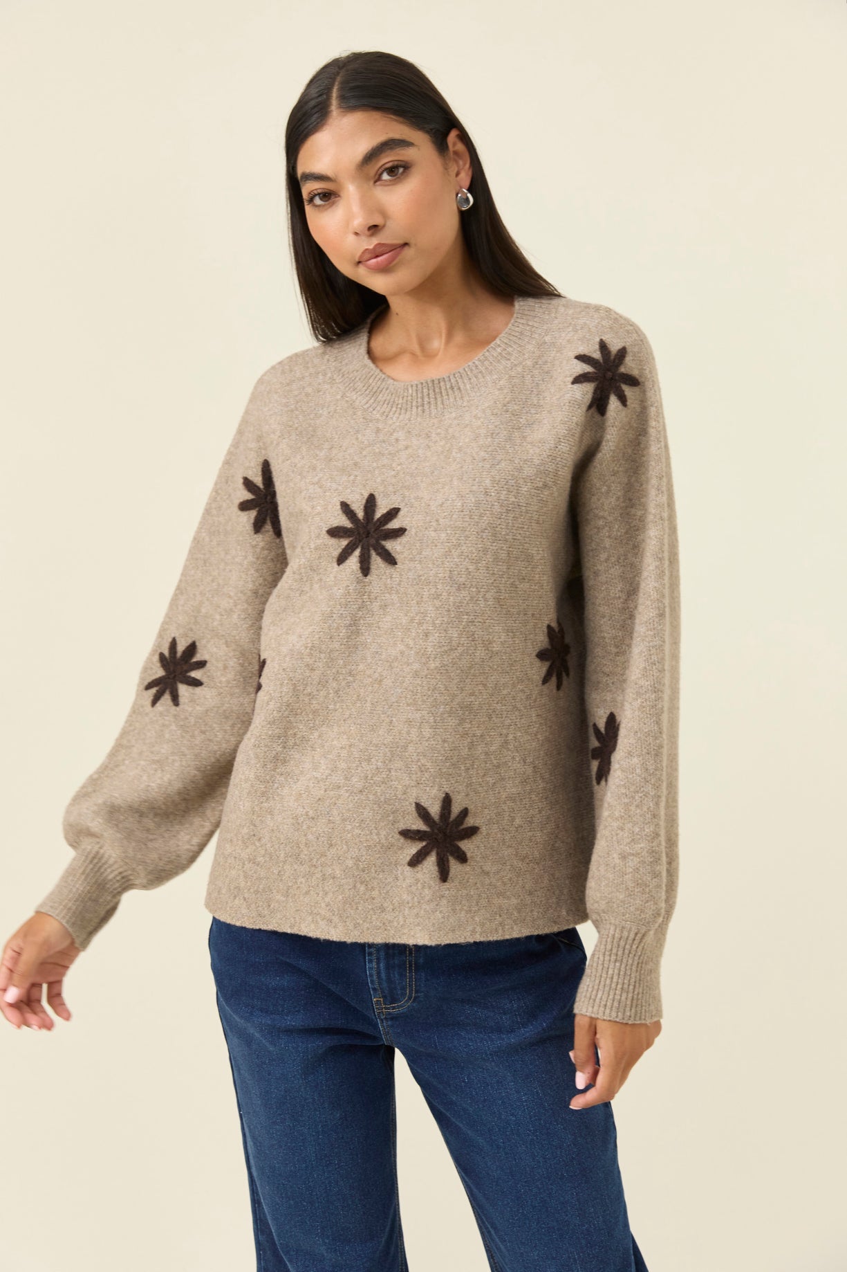Isle of mine Miru stitched flower jumper Stone