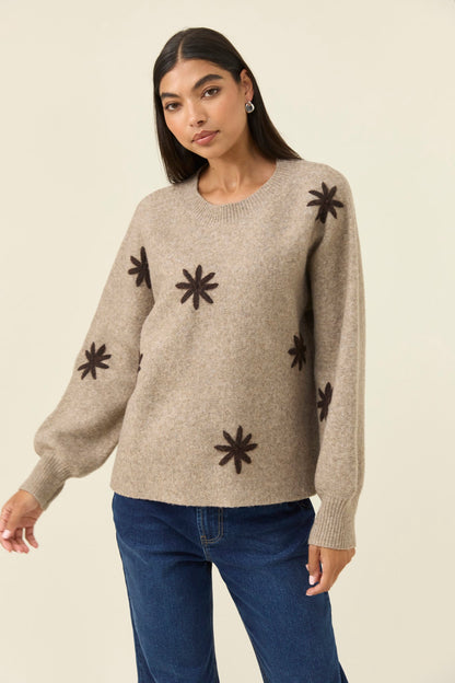 Isle of mine Miru stitched flower jumper Stone