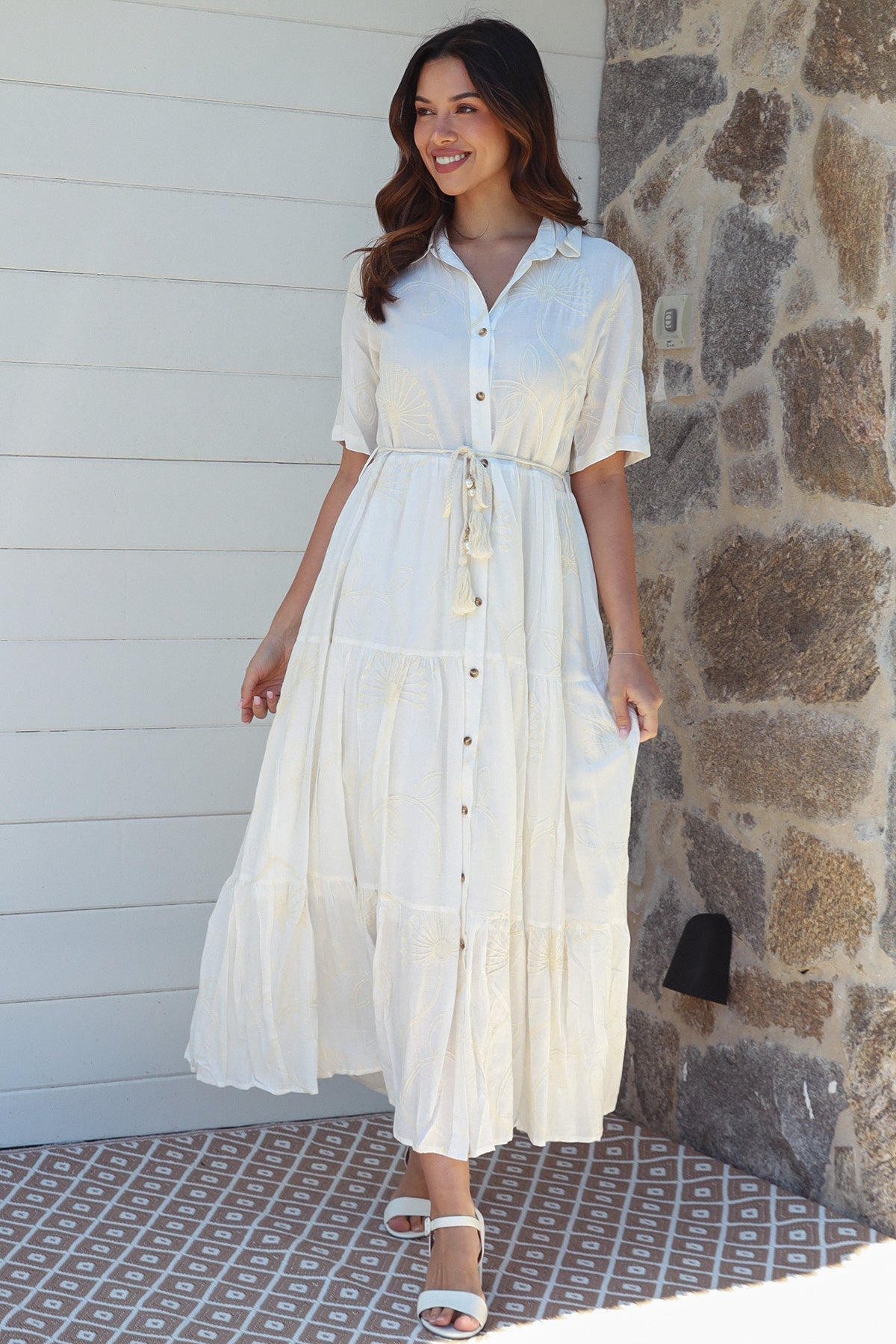 Button maxi dress white