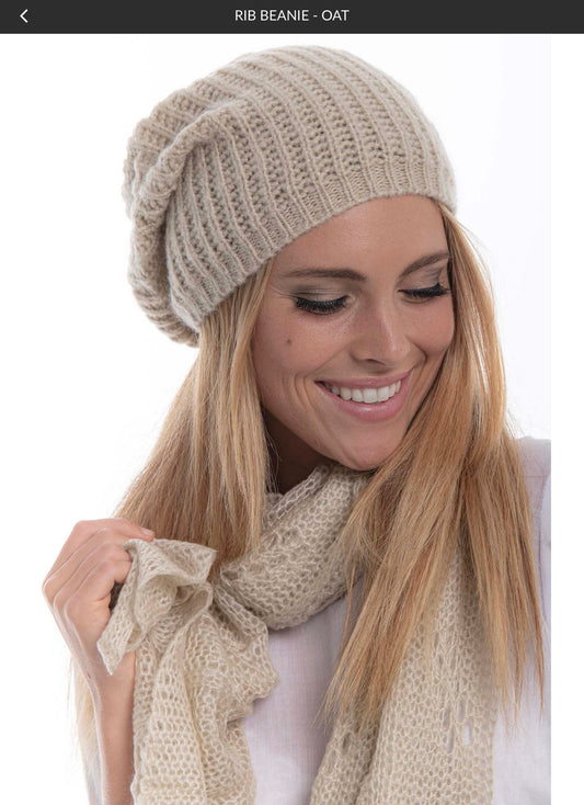 Boho rib beanie one size  oat