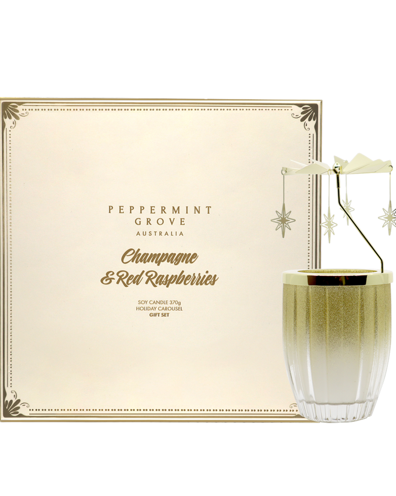 Candle & Spinner Gift Set Champagne & Red Raspberries