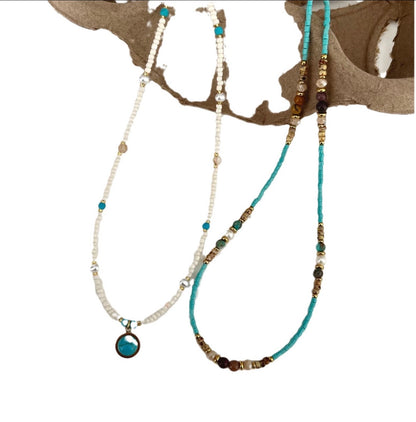 Flying Saucers Color: Titanium Steel Turquoise Natural Stone Chain