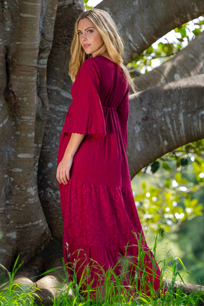 Wine boho maxi dress