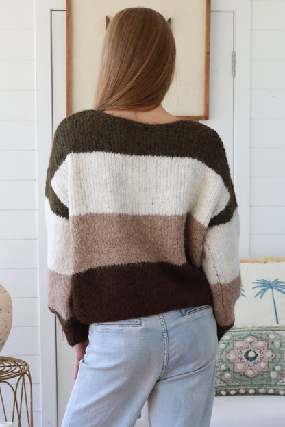 Neutral block stripe knit - free size