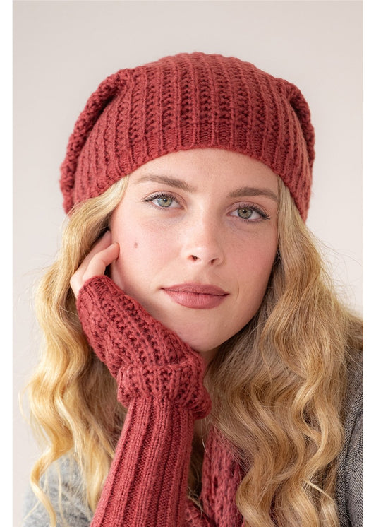 Boho rib beanie one size  scarlet
