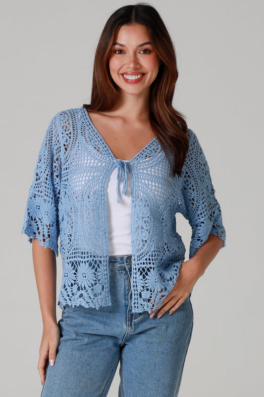 Blue tie front top one size