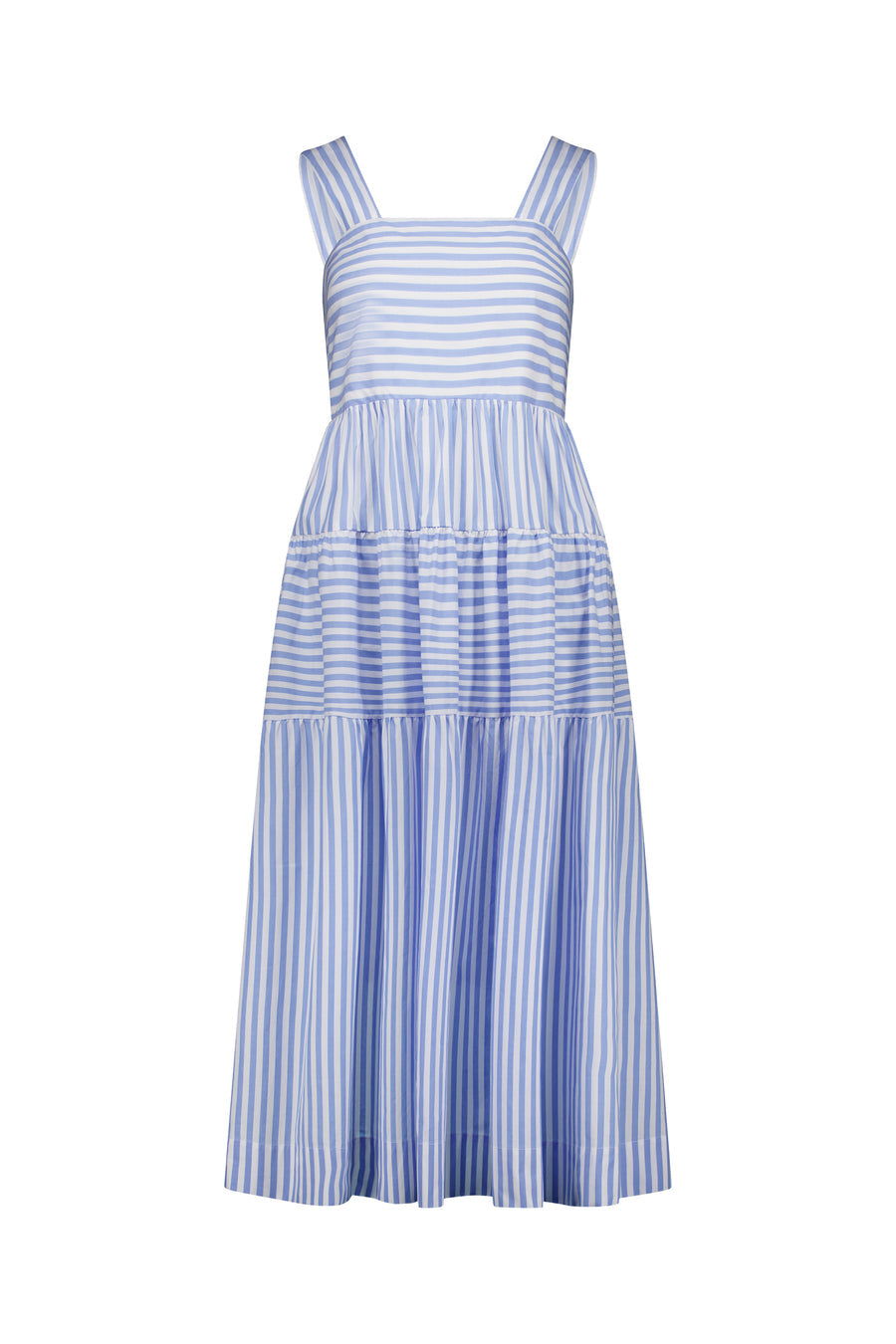 Vassalli blue stripe sleeveless tiered dress with wide straps