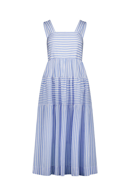 Vassalli blue stripe sleeveless tiered dress with wide straps