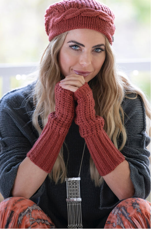Boho fingerless gloves  Rust