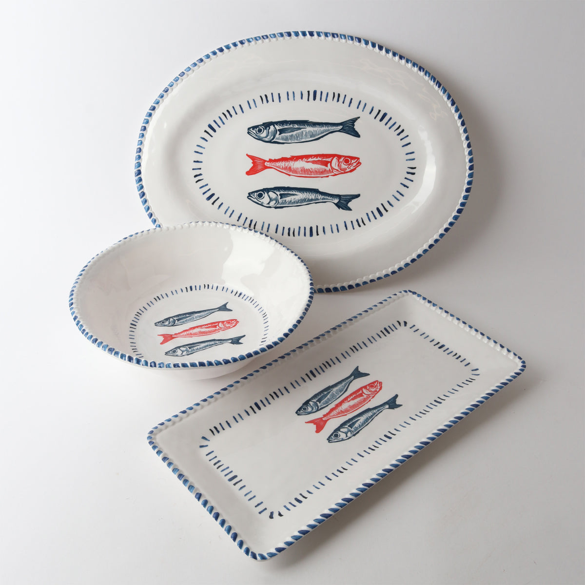 Melamine Nautical Sardines Rect Platter 48 cm