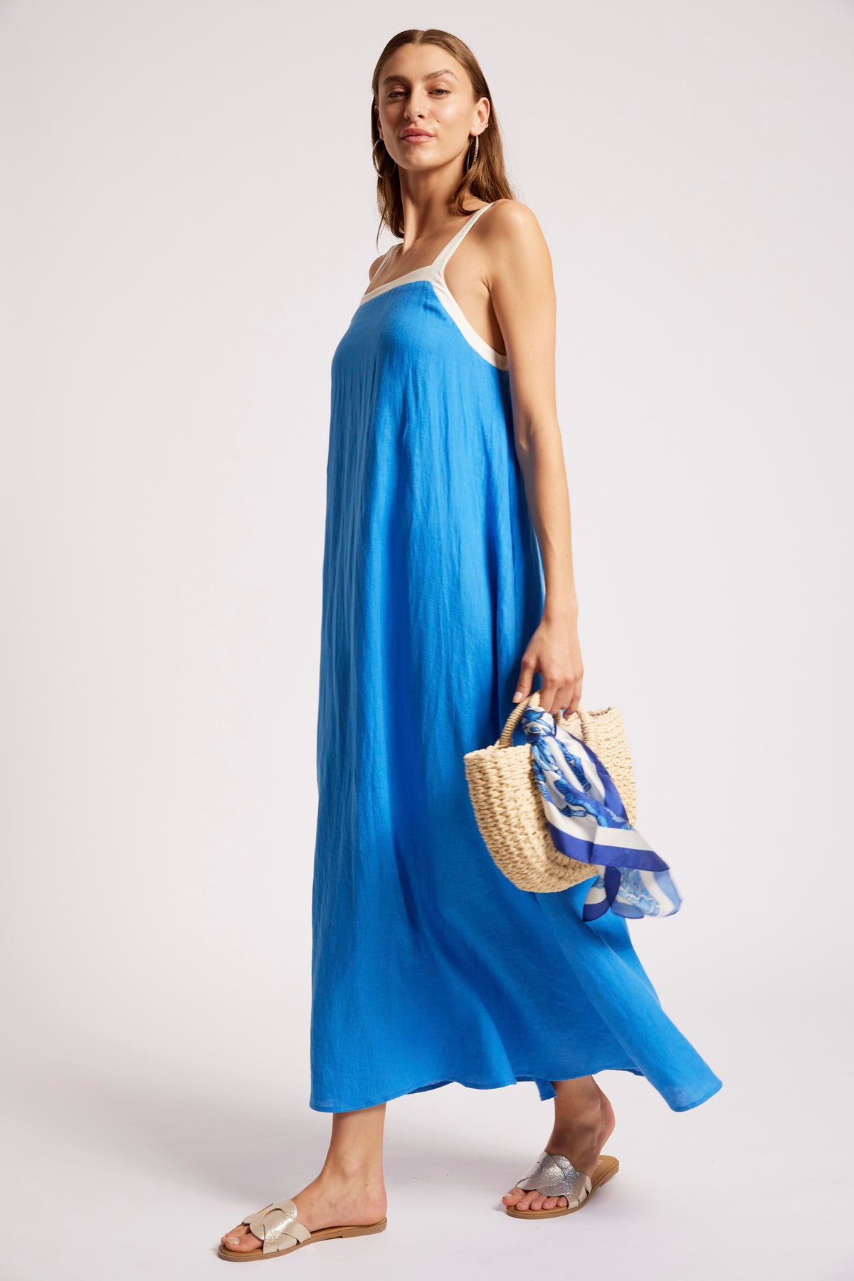Eb +Ive linen Maris tank maxi dress marine /white