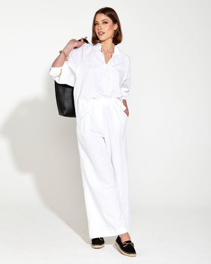 Fate & Becker Heritage linen batwing blouse white