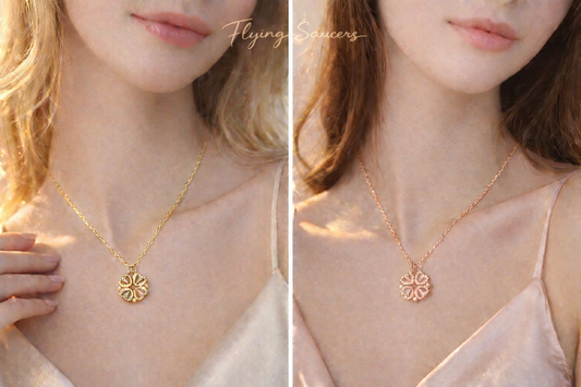 Flying Saucers clover necklace gold +Rose gold