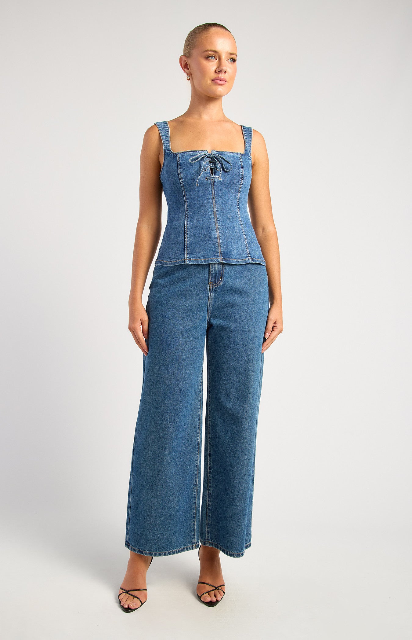 Lace up denim top