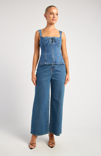 Lace up denim top