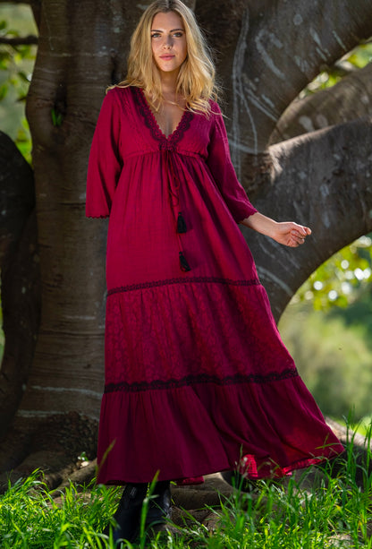 Wine boho maxi dress