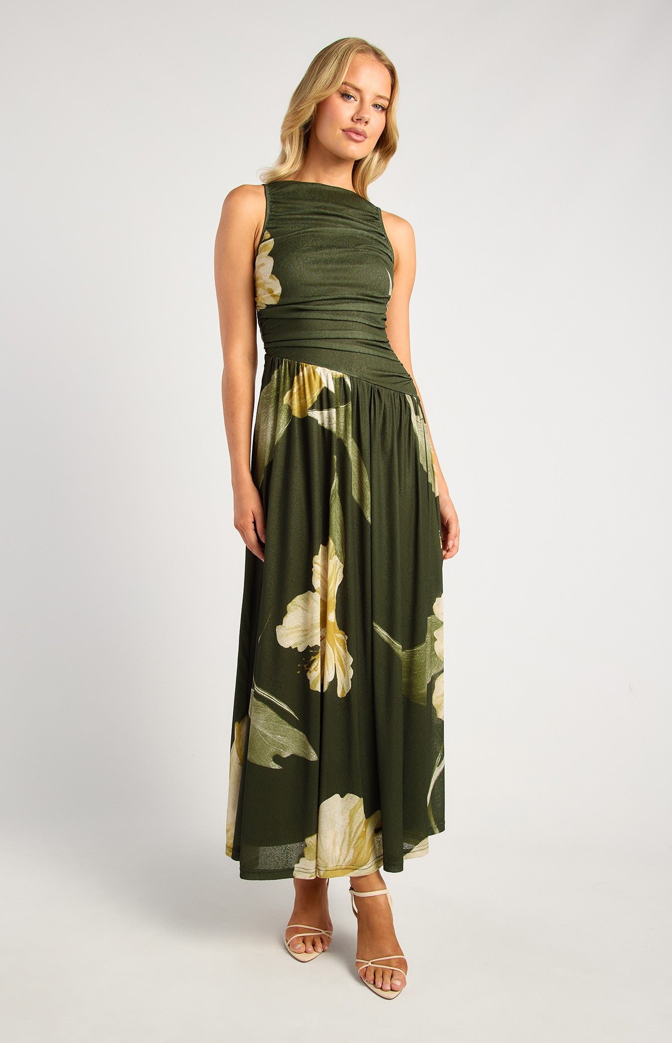 Ruched floral print Jesey dress