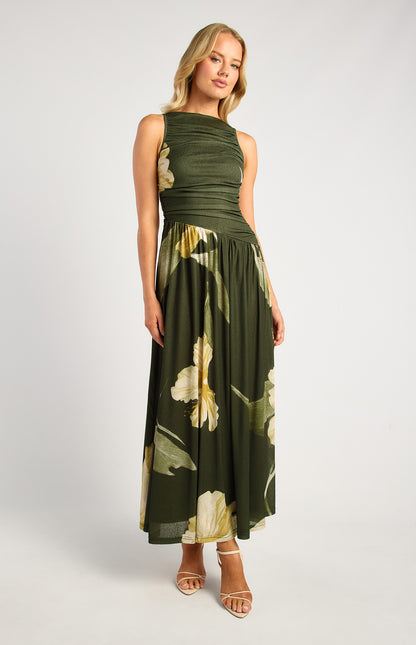 Ruched floral print Jesey dress
