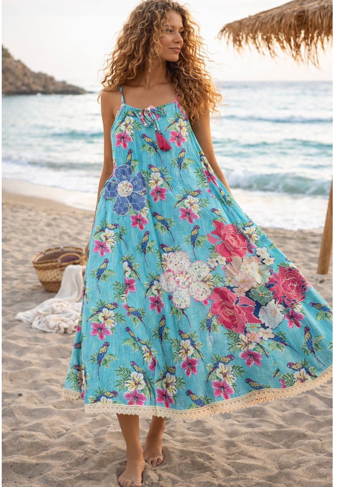 Embroidered summer maxi dress Blue