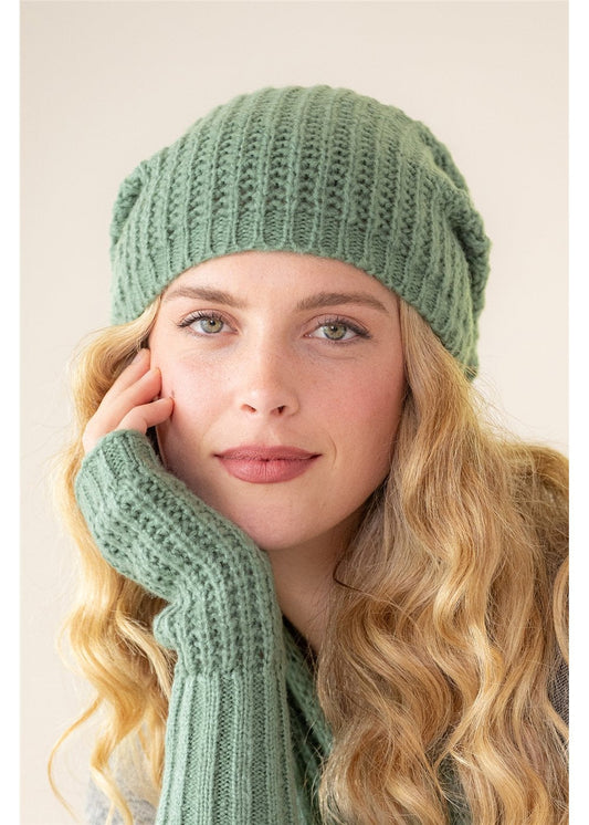 Boho rib beanie one size  sage