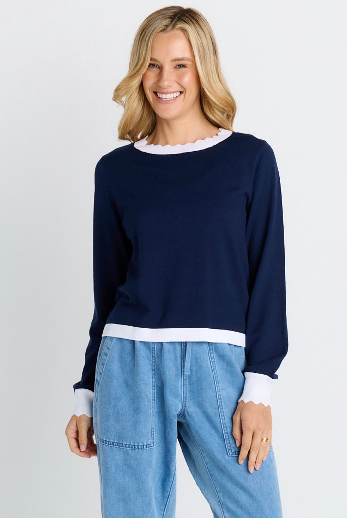 BettyBasics Scallopknit sweater plain blue
