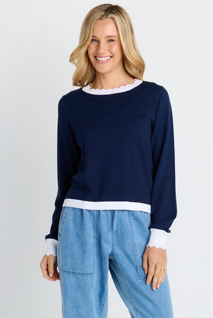 BettyBasics Scallopknit sweater plain blue