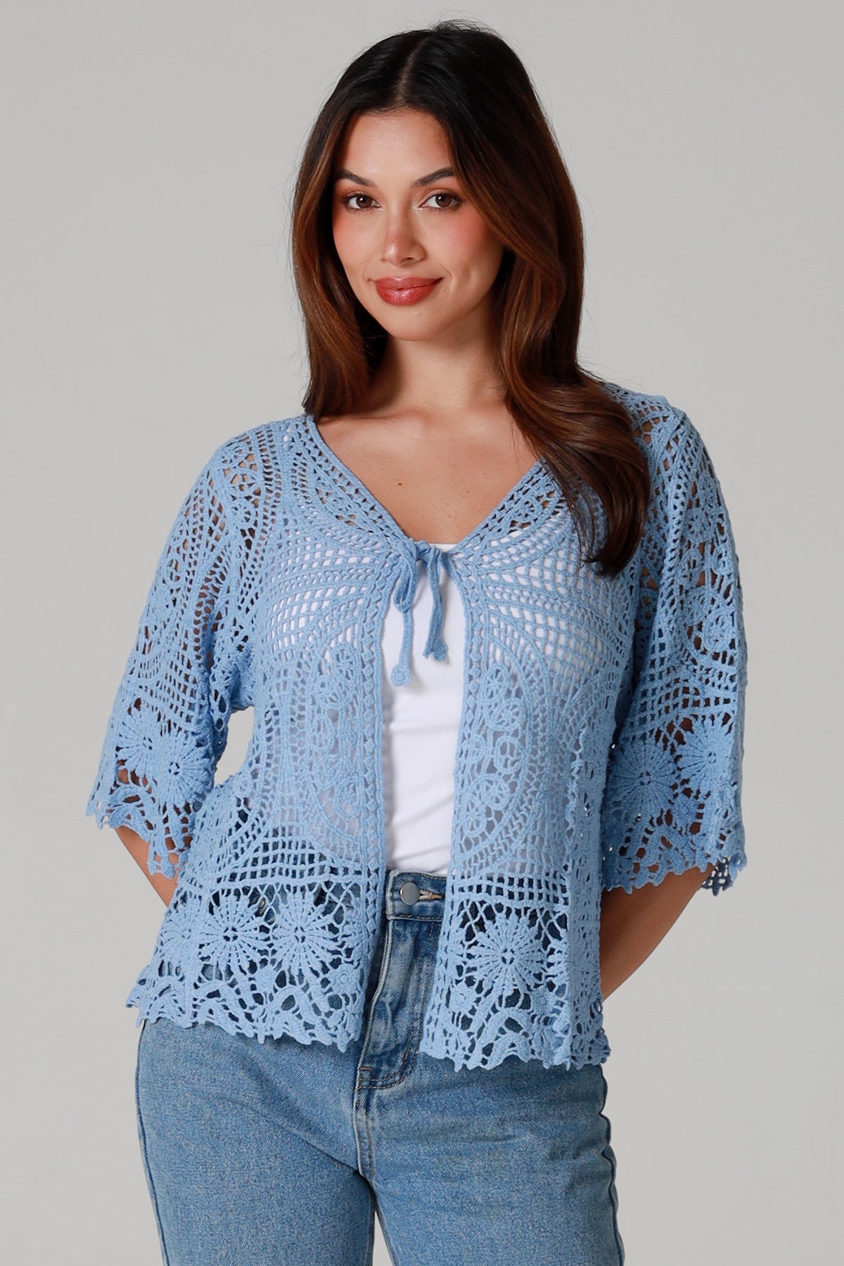 Blue tie front top one size