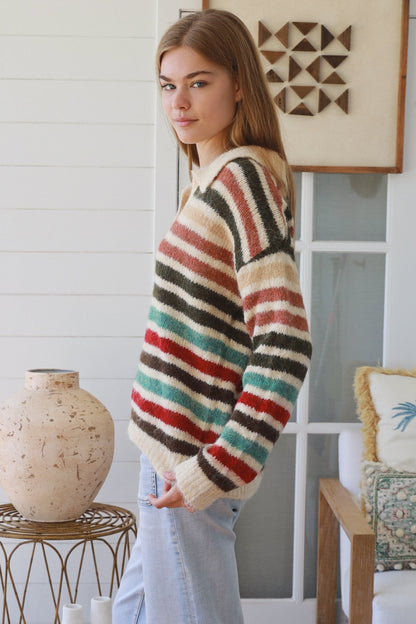 Rainbow striped knit earth tone