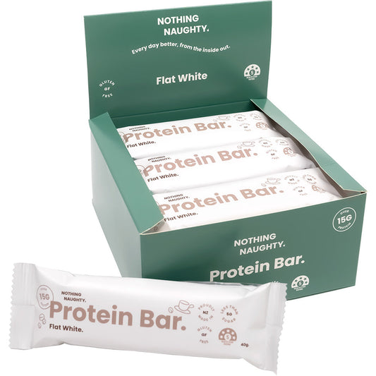 Nothing Naughty Protein bar ,flat white chocolate 12 bars